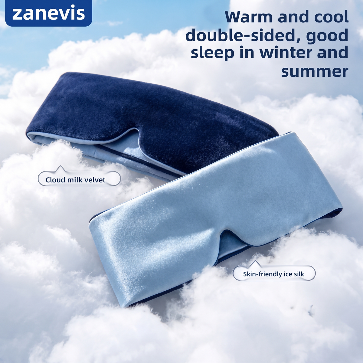 Zanevis double-sided sleep mask: cool silk and cozy velvet