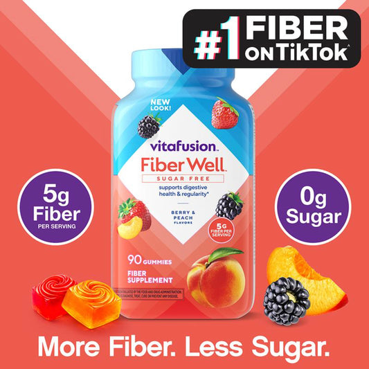 Fiber Well Sugar Free Fiber Gummies - Berry & Peach, 90 Count