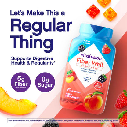 Fiber Well Sugar Free Fiber Gummies - Berry & Peach, 90 Count