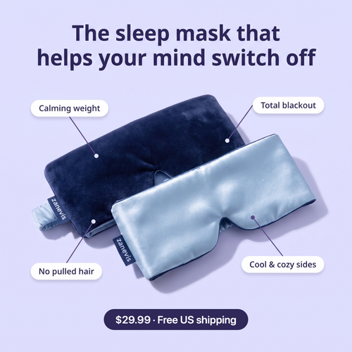 Zanevis weighted sleep mask: calming weight, total blackout, no pulled hair, cool and cozy sides