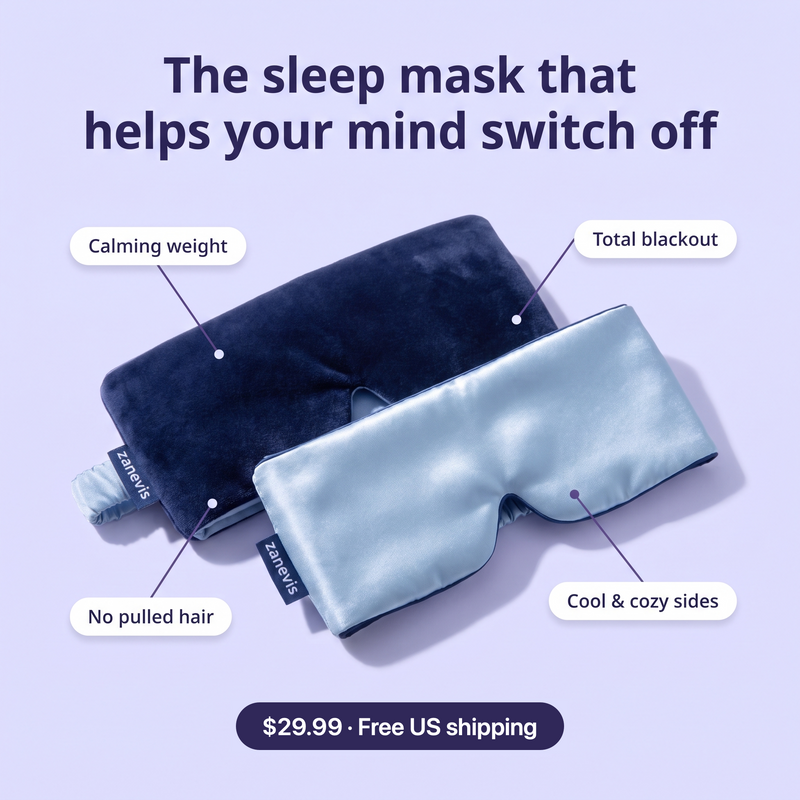 Zanevis weighted sleep mask: calming weight, total blackout, no pulled hair, cool and cozy sides